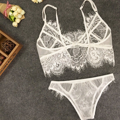 Sexy underwear eyelash lace three-point sexy suit