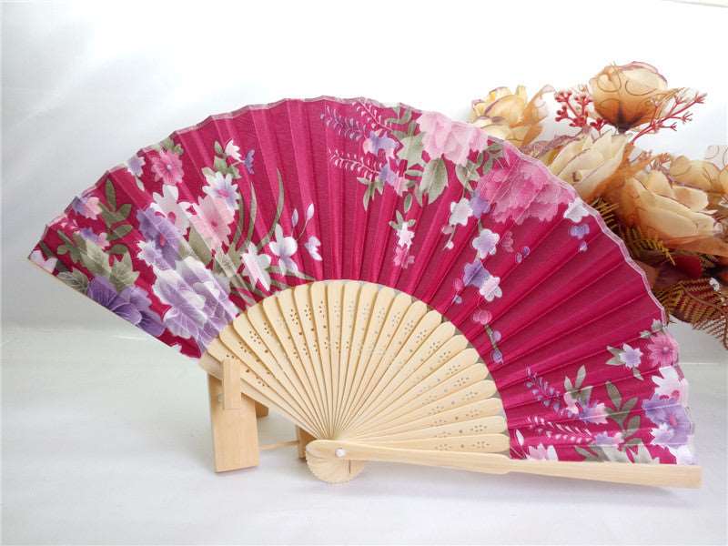 21CM Japanese style bamboo flower silk fan - Amazhona 