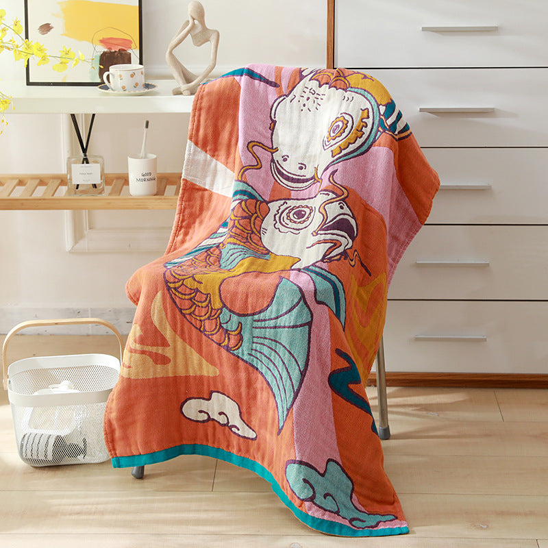 Multicolored Cotton Five-layer Gauze Bath Towel Absorbent Couple