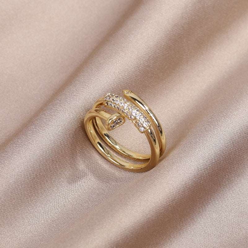 14K Real Gold Plated Simple AAA Zircon Multilayer Ring Elegant Women's Adjustable Daily Work Accessories - Amazhona 