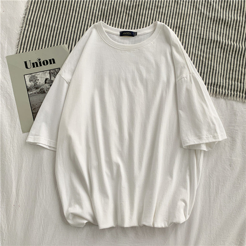 Loose solid color short sleeve T-shirt - Amazhona 