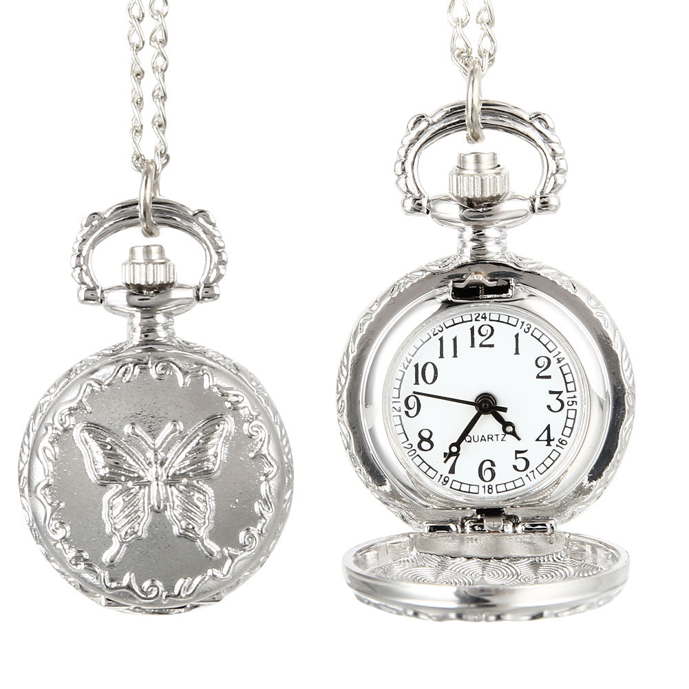 Ladies silver butterfly pocket watch - Amazhona 