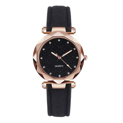 Casual Women Romantic Starry Sky Wrist Watch Leather Rhinestone Designer Ladies Clock - Amazhona 