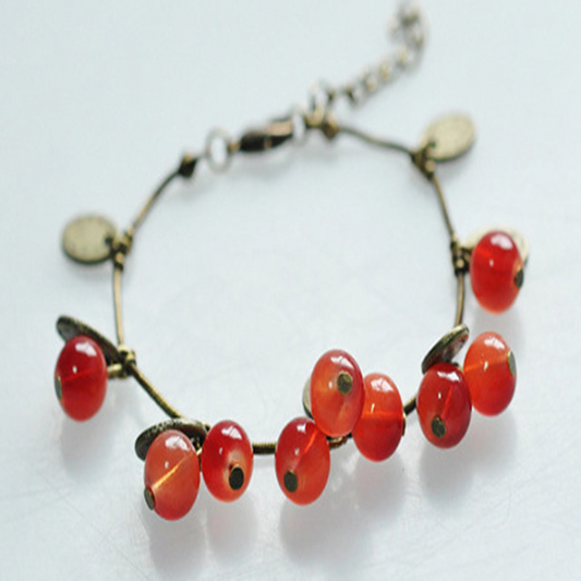 Retro sweet cherry Glass Bead Bracelet - Amazhona 