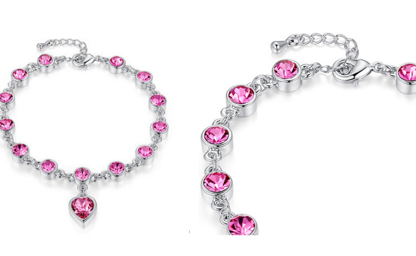 Crystal peach heart sparkling diamond all-match bracelet - Amazhona 