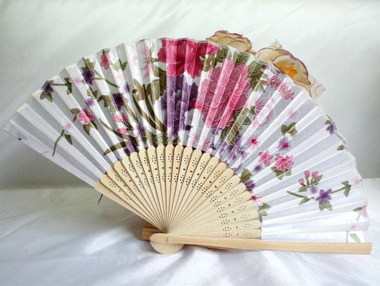 21CM Japanese style bamboo flower silk fan - Amazhona 