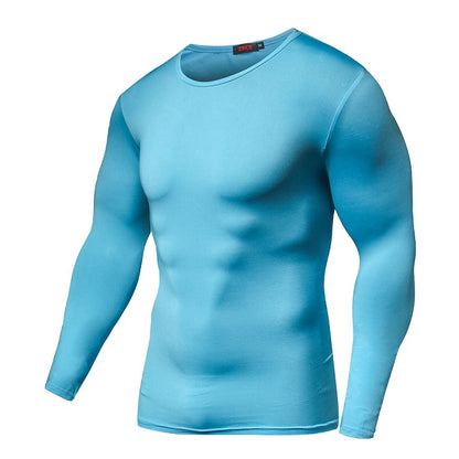 Men's Solid Color Round Neck Sports Long-sleeved Quick-drying Tights - Amazhona 