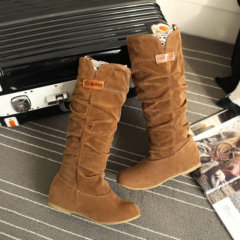 2021 Otoño Invierno suede botas planas con botas Scrub aumentar dentro zapatos de fondo plano mate tubo de cuero Martin de las mujeres botas - Amazhona 