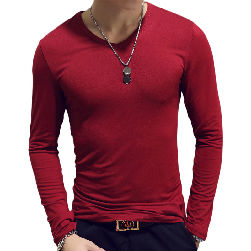 Slim-Fit Solid Color Round Neck Pullover Men's - Amazhona 