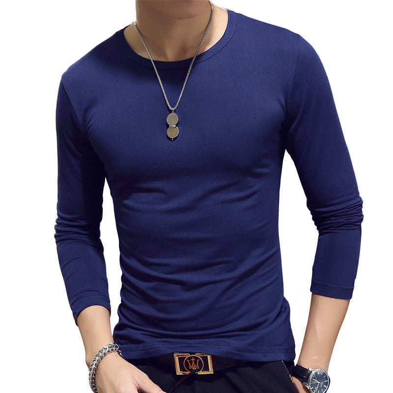 Slim-Fit Solid Color Round Neck Pullover Men's - Amazhona 