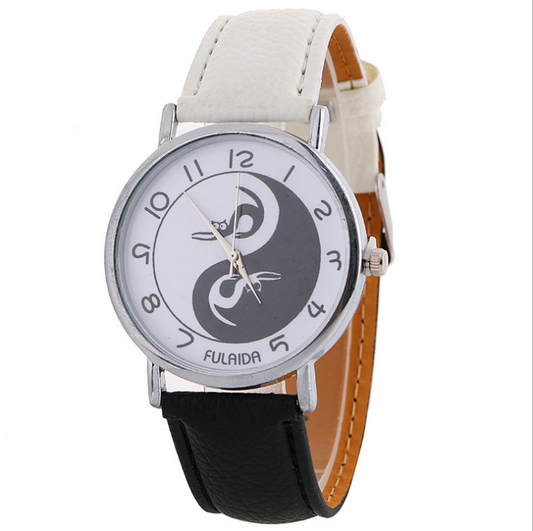 Women watch Yin-Yang Cute Cat Printed Faux Leather Band Analog Quartz Watch Clock Female - Amazhona 