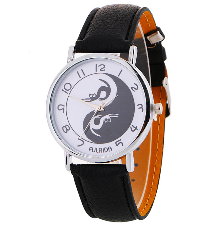 Women watch Yin-Yang Cute Cat Printed Faux Leather Band Analog Quartz Watch Clock Female - Amazhona 