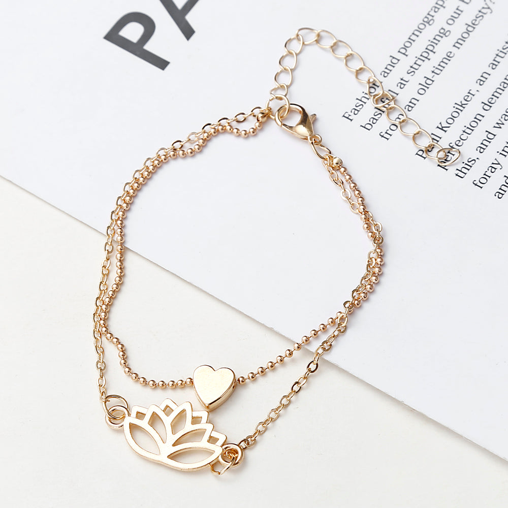 Simple Female Personality Hollow Lotus Love Bracelet Jewelry - Amazhona 