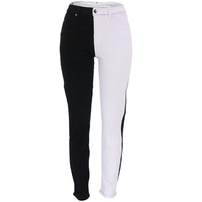 Fashionable Stretch Contrast Color Straight High Waist Jeans For Women