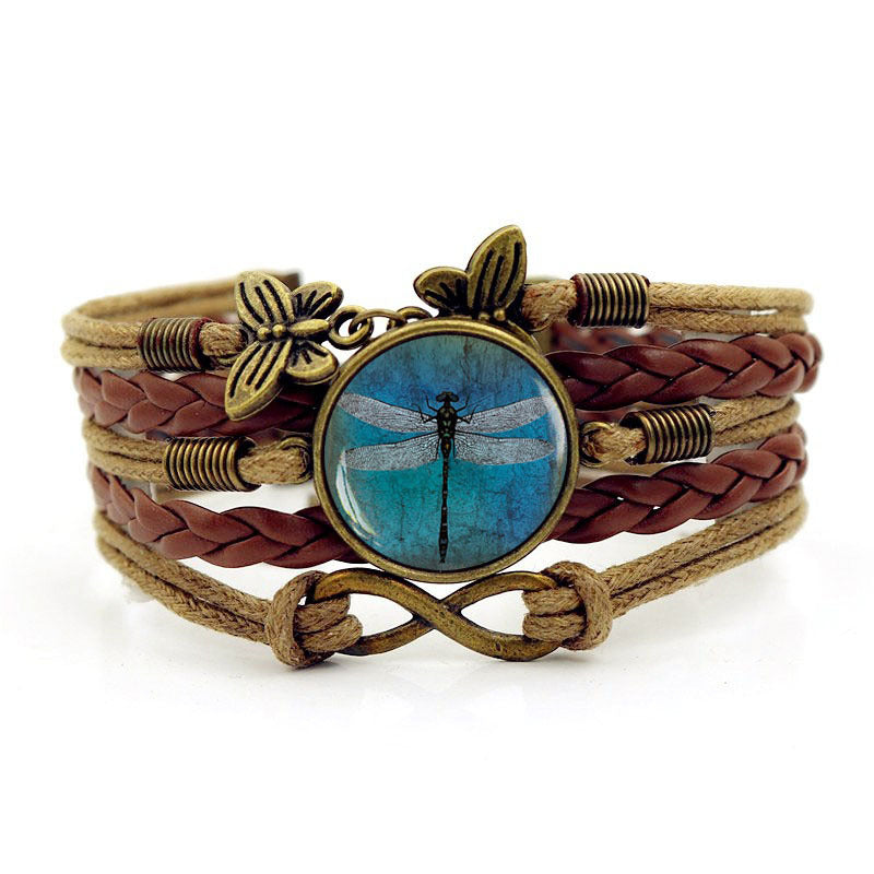 Vintage Amber Blue Dragonfly Time Gem Bracelet - Amazhona 