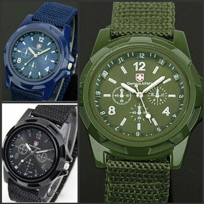 Military Men Gemius Swiss Army Sport Round Dial New Quartz Nylon Band Wrist Watch - Amazhona 