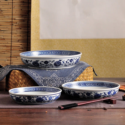 Blue And White Porcelain Salad Bowl Coarse Pottery Tableware - Amazhona 