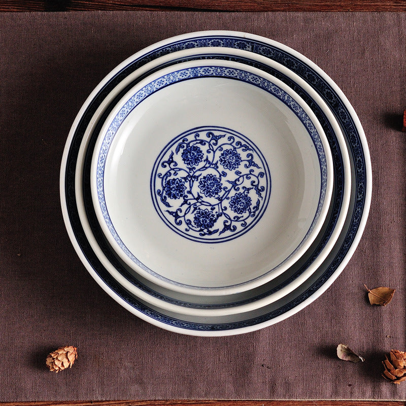 Blue And White Porcelain Salad Bowl Coarse Pottery Tableware - Amazhona 