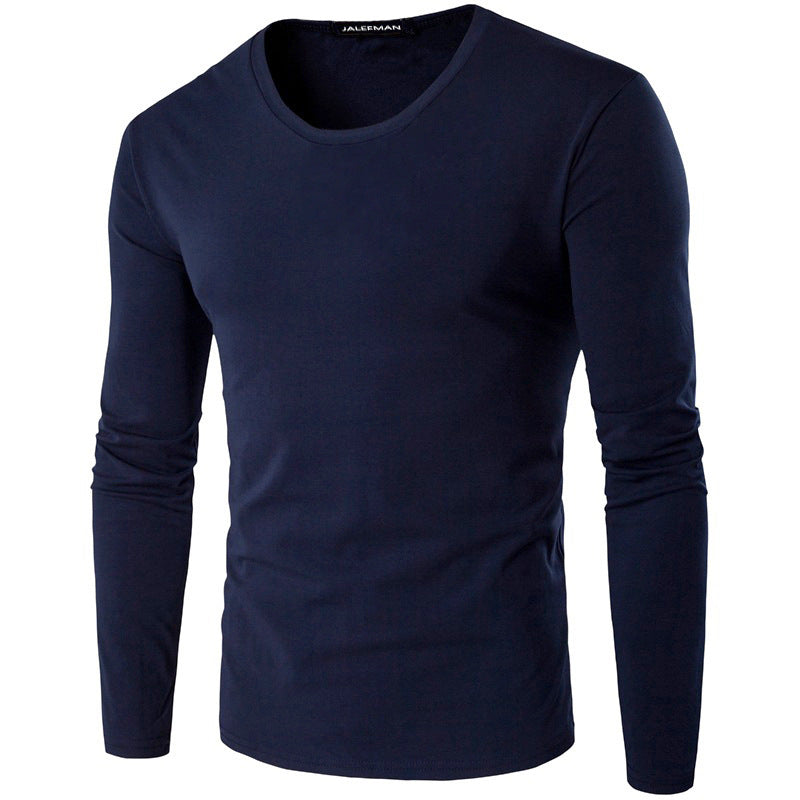 Solid Color Men's Round Neck Slim Long Sleeve T-shirt - Amazhona 