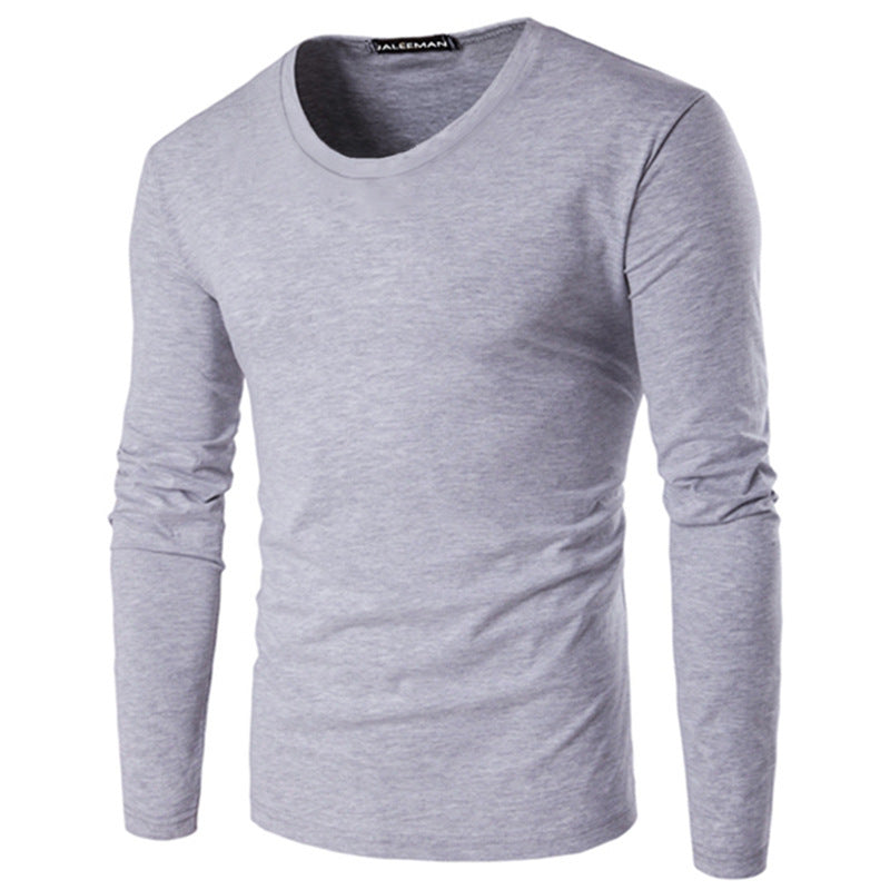 Solid Color Men's Round Neck Slim Long Sleeve T-shirt - Amazhona 