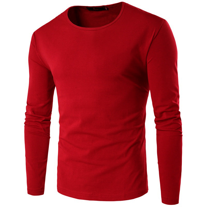 Solid Color Men's Round Neck Slim Long Sleeve T-shirt - Amazhona 