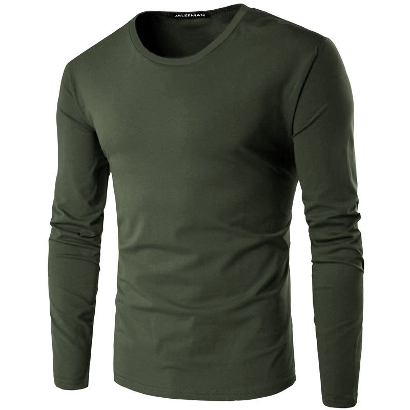 Solid Color Men's Round Neck Slim Long Sleeve T-shirt - Amazhona 