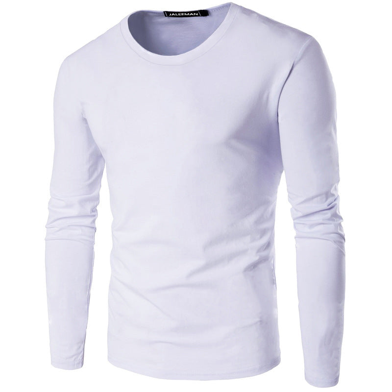 Solid Color Men's Round Neck Slim Long Sleeve T-shirt - Amazhona 