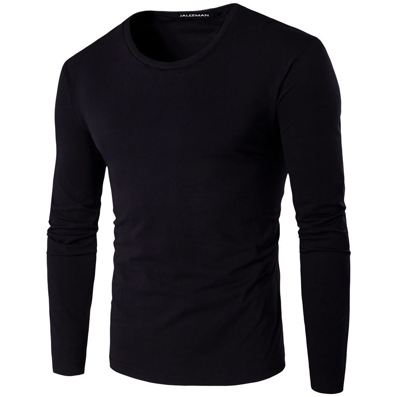 Solid Color Men's Round Neck Slim Long Sleeve T-shirt - Amazhona 