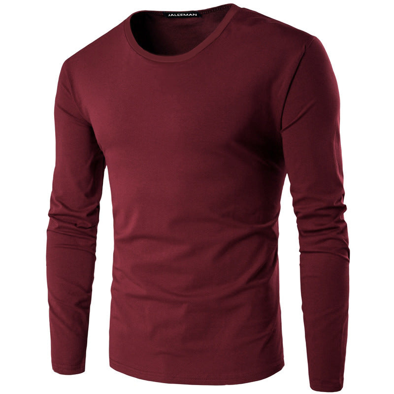 Solid Color Men's Round Neck Slim Long Sleeve T-shirt - Amazhona 