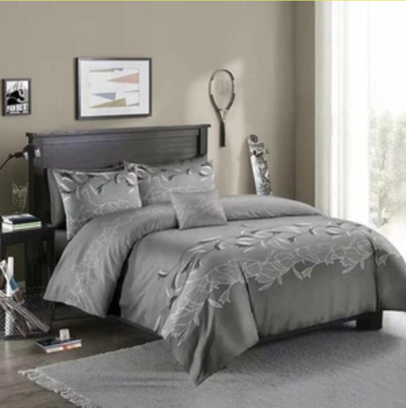 Three-piece Simple Plain Black Printing Bedding Set - Amazhona 