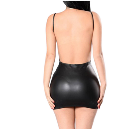 Sexy Leather Dress in Black Patent Leather - Amazhona 