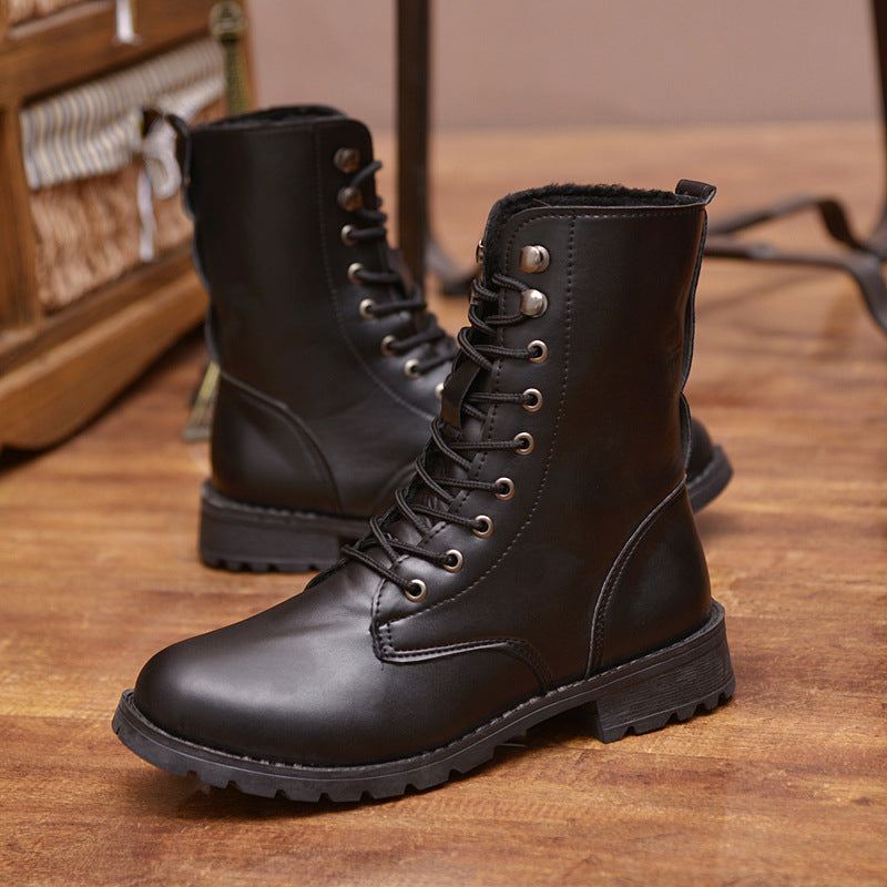 Women's Mid Tube Martin Boots High Top British Leather Boots - Amazhona 