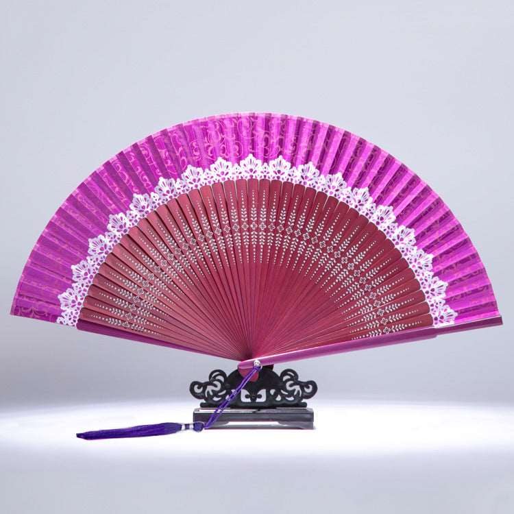 Chinese Style Lace Portable Silk Fan - Amazhona 