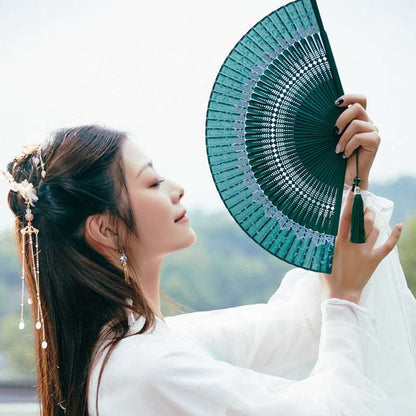 Chinese Style Lace Portable Silk Fan - Amazhona 