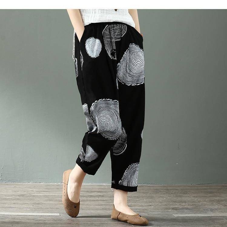 Thin Section Breathable Retro Fashion Nine Point Summer Loose Printed Women's Trousers - Amazhona 