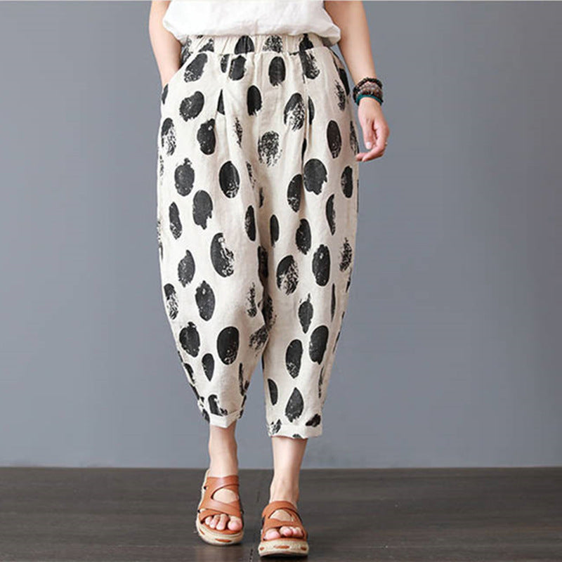 Thin Section Breathable Retro Fashion Nine Point Summer Loose Printed Women's Trousers - Amazhona 