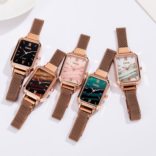 Alloy Mesh Belt Small Green Watch Korean Fashion Ladies Square Head Quartz Watch - Amazhona 