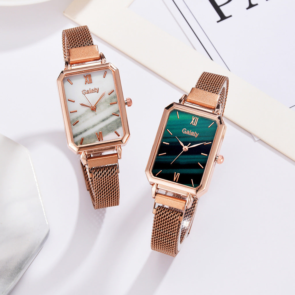 Alloy Mesh Belt Small Green Watch Korean Fashion Ladies Square Head Quartz Watch - Amazhona 