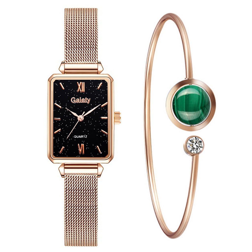 Alloy Mesh Belt Small Green Watch Korean Fashion Ladies Square Head Quartz Watch - Amazhona 