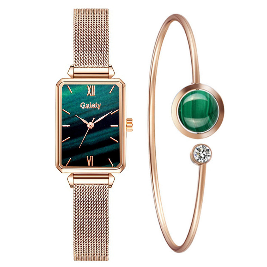 Alloy Mesh Belt Small Green Watch Korean Fashion Ladies Square Head Quartz Watch - Amazhona 