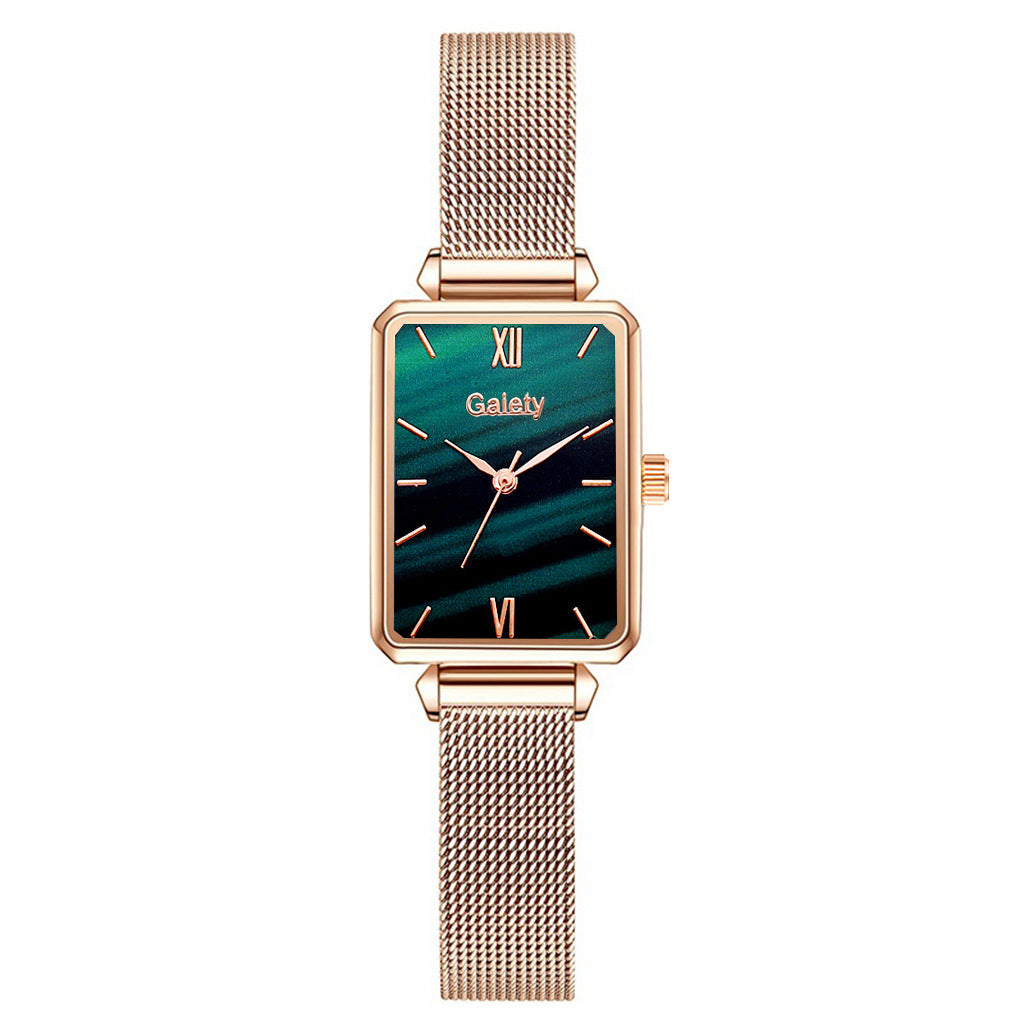 Alloy Mesh Belt Small Green Watch Korean Fashion Ladies Square Head Quartz Watch - Amazhona 