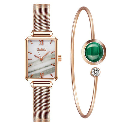 Alloy Mesh Belt Small Green Watch Korean Fashion Ladies Square Head Quartz Watch - Amazhona 