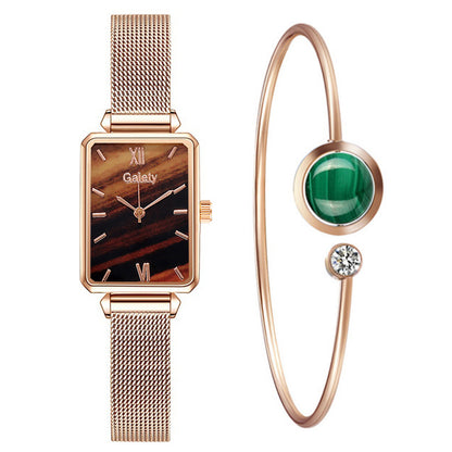 Alloy Mesh Belt Small Green Watch Korean Fashion Ladies Square Head Quartz Watch - Amazhona 