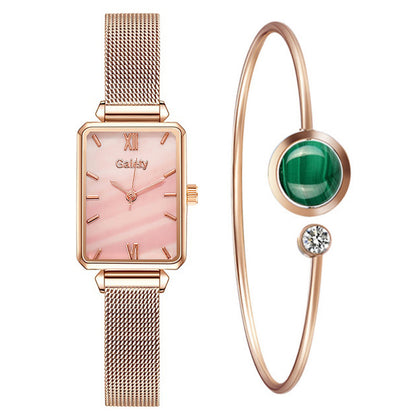 Alloy Mesh Belt Small Green Watch Korean Fashion Ladies Square Head Quartz Watch - Amazhona 