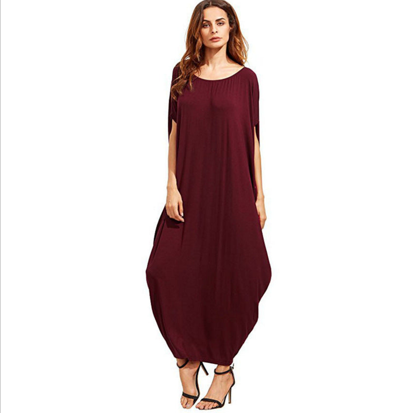 Loose Dress Cross-border Aliexpress Amazon Wish Explosion Solid Color Pleated Long Skirt - Amazhona 