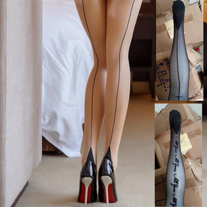 Sense Of Retro Post-Vertical Cuban Heel Thin Stockings Ultra-Thin High Stockings - Amazhona 