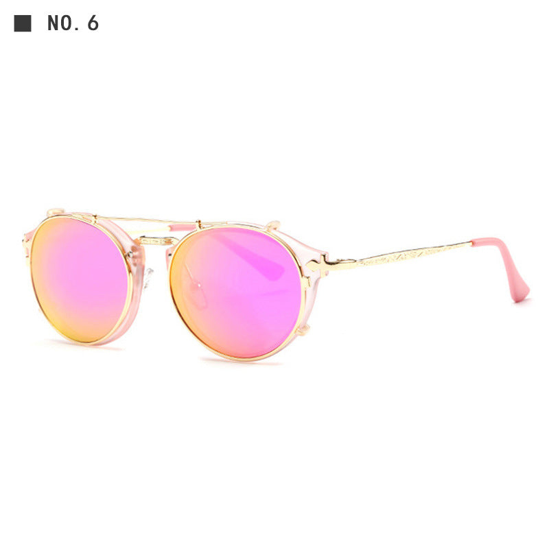 Metal Sunglasses Round Ladies Outdoor Sunglasses Sets Anti-UV Glasses - Amazhona 