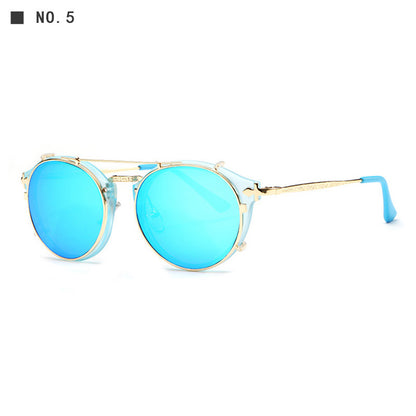 Metal Sunglasses Round Ladies Outdoor Sunglasses Sets Anti-UV Glasses - Amazhona 