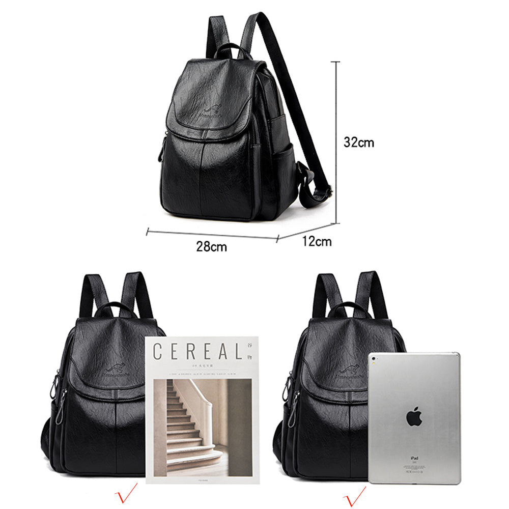 Xiangfei Kangaroo Soft Leather Backpack Female New Fashion Casual Backpack Soft Leather Large Capacity Travel Bag - Amazhona 