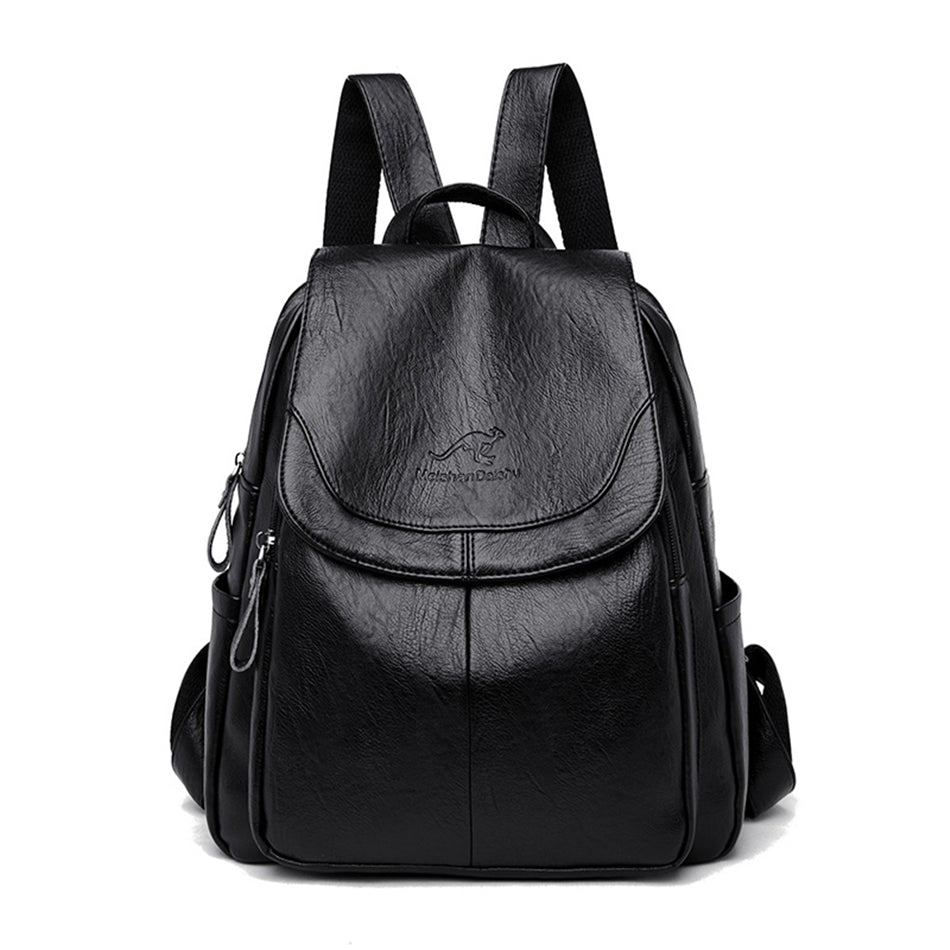 Xiangfei Kangaroo Soft Leather Backpack Female New Fashion Casual Backpack Soft Leather Large Capacity Travel Bag - Amazhona 